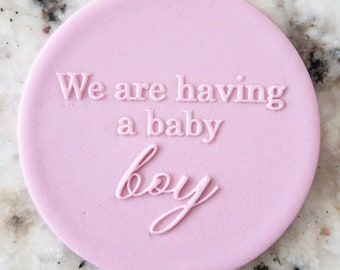 We Are Having A Baby Boy POPup Embosser Cookie Biscuit Stamp Fondant Cake Decorating Icing Cupcakes Stencil
