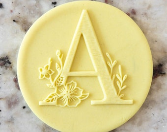 Floral Alphabet Letter A POPup Embosser Stamp Fondant Cake Decorating Icing Cupcakes Cookie Biscuit Stencil