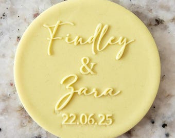 Fuente de escritura personalizada con nombres y fecha de pareja de novios, 7 sellos de relieve para galletas, plantilla para decoración de pasteles y fondant
