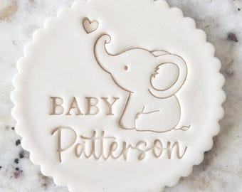 CUSTOM Baby Name With Elephant Cookie Biscuit Stamp Personalised (Fits M&S) Fondant Cutter Cake Decorating Icing Cupcakes Stencil