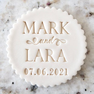 CUSTOM Wedding Names and Date with Swirly And Cookie Biscuit Stamp Fondant Cake Decorating Icing Cupcakes Stencil Anniversary Clay
