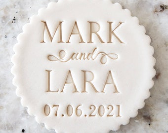 CUSTOM Wedding Names and Date with Swirly And Cookie Biscuit Stamp Fondant Cake Decorating Icing Cupcakes Stencil Anniversary Clay