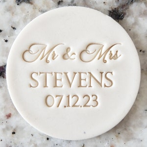 CUSTOM Names Mr and Mrs with Date 5 Cookie Biscuit Stamp Fondant Cake Decorating Icing Cupcakes Stencil Wedding Clay