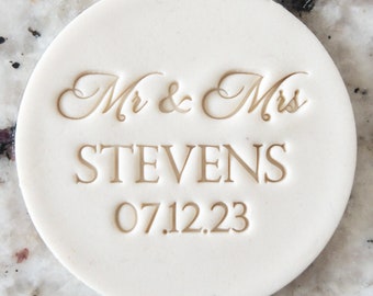 CUSTOM Names Mr and Mrs with Date 5 Cookie Biscuit Stamp Fondant Cake Decorating Icing Cupcakes Stencil Wedding Clay