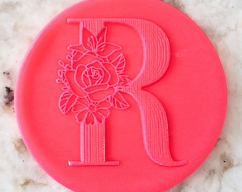 Floral Alphabet Letter R POPup Embosser Stamp Fondant Cake Decorating Icing Cupcakes Cookie Biscuit Stencil