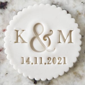 CUSTOM Wedding Initials and Date Cookie Biscuit Stamp Fondant Cake Decorating Icing Cupcakes Stencil Clay zdjęcie 1