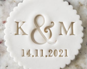 CUSTOM Wedding Initials and Date Cookie Biscuit Stamp Fondant Cake Decorating Icing Cupcakes Stencil Clay