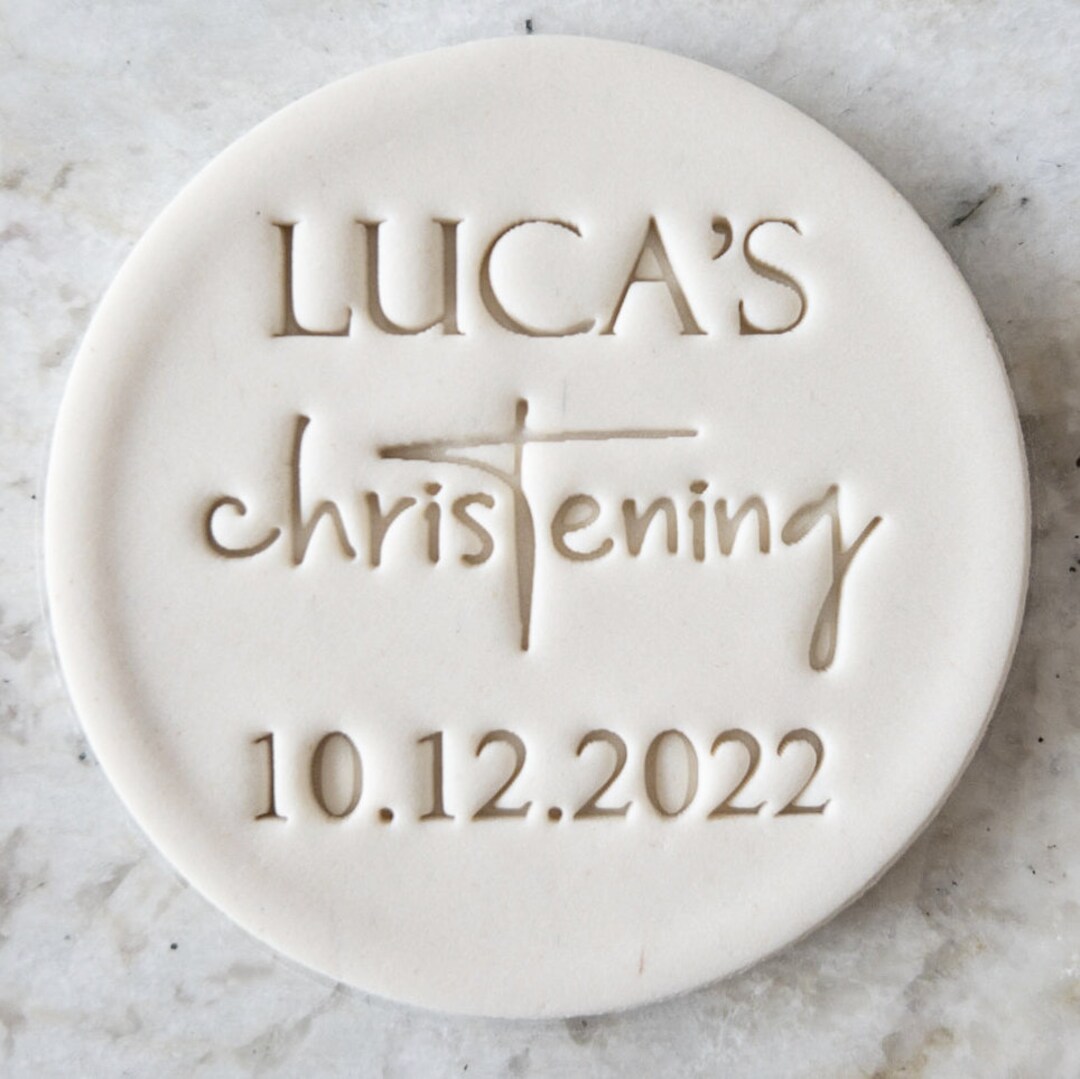 CUSTOM Christening With Name and Date Cookie Biscuit Stamp Fondant Cake