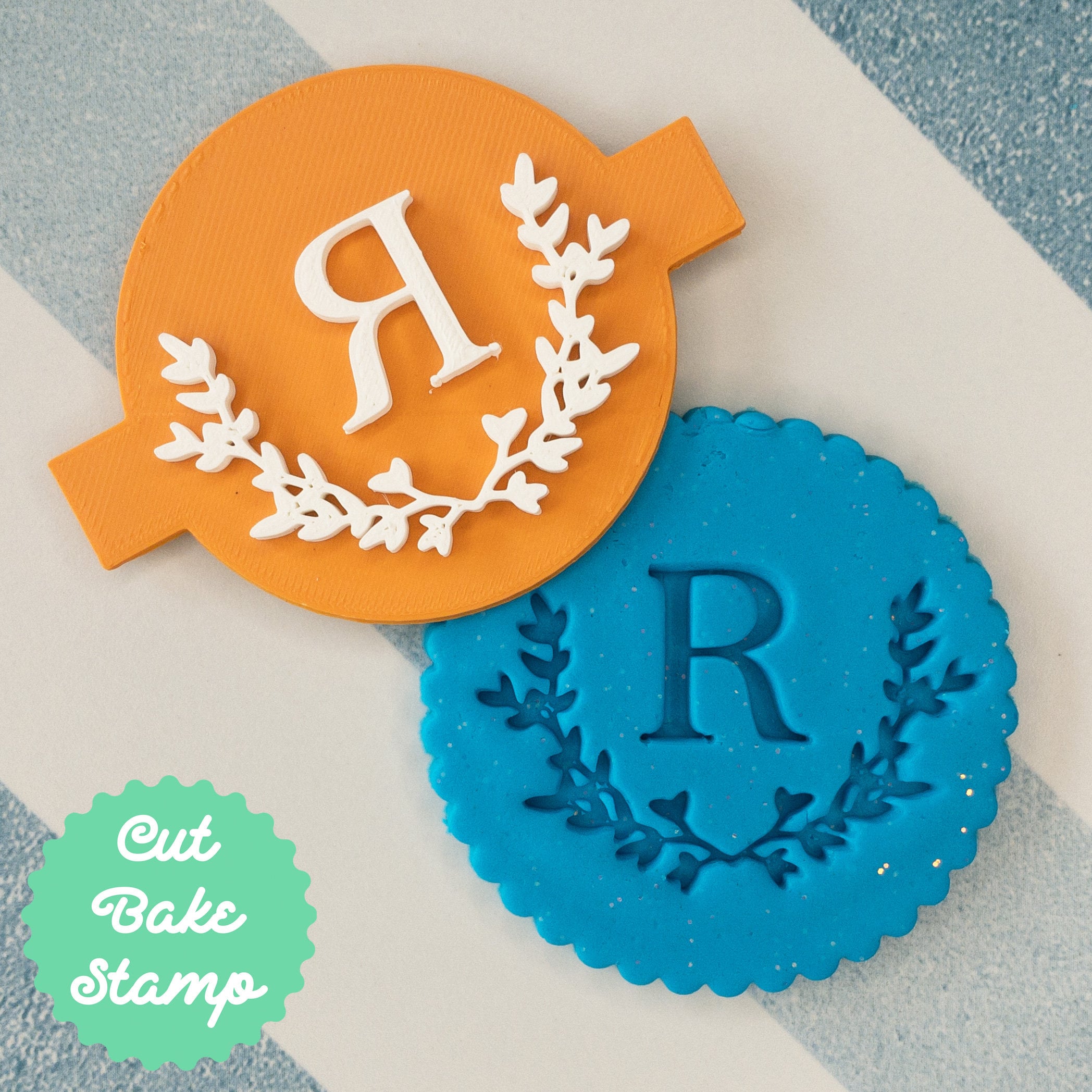 PICK YOUR LETTER Floral Cookie Biscuit Embosser Stamp Personalised Custom Fondant Cake Decorating Icing