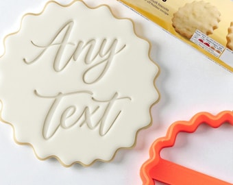 Personalised Any Text Words 2 Custom Cookie Biscuit Stamp to make Toppers from Fondant to fit M&S Size All Butter Biscuits