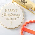 Personalised Christening with Name Date Cross Custom Cookie Biscuit Stamp to make Toppers from Fondant to fit M&S Size All Butter Biscuits