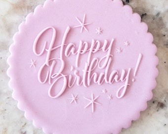 Happy Birthday Stars POPup Embosser Cookie Biscuit Stamp Fondant Cake Decorating Icing Cupcakes Stencil