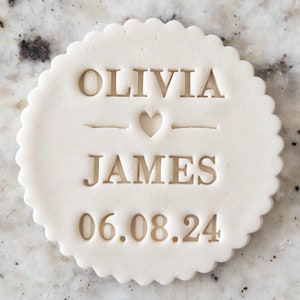CUSTOM Wedding Names and Date with Heart And Cookie Biscuit Stamp Fondant Cake Decorating Icing Cupcakes Stencil Anniversary Clay