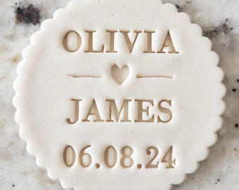 CUSTOM Wedding Names and Date with Heart And Cookie Biscuit Stamp Fondant Cake Decorating Icing Cupcakes Stencil Anniversary Clay