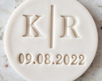 CUSTOM Wedding Initials and Date 2 Cookie Biscuit Stamp Fondant Cake Decorating Icing Cupcakes Stencil Clay