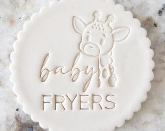 CUSTOM Baby Name With Giraffe Cookie Biscuit Stamp Personalised (Fits M&S) Fondant Cutter Cake Decorating Icing Cupcakes Stencil