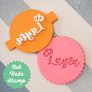 CUSTOM NAME Girl Crown Cookie Biscuit Embosser Stamp Personalised Fondant Cake Decorating Icing