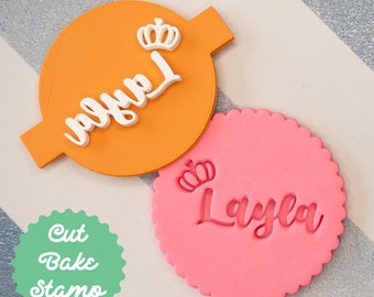 CUSTOM NAME Girl Crown Cookie Biscuit Embosser Stamp Personalised Fondant Cake Decorating Icing