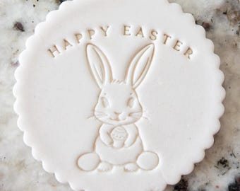 Happy Easter With Bunny And Eggs Cookie Biscuit Stamp Fondant Cake Decorating Icing Cupcakes Stencil