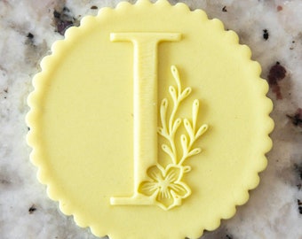 Floral Alphabet Letter I POPup Embosser Stamp Fondant Cake Decorating Icing Cupcakes Cookie Biscuit Stencil