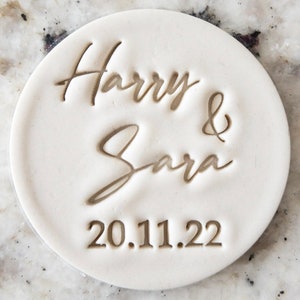 CUSTOM Wedding Names and Date 2 Cookie Biscuit Stamp Fondant Cake Decorating Icing Cupcakes Stencil Clay