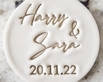 CUSTOM Wedding Names and Date 2 Cookie Biscuit Stamp Fondant Cake Decorating Icing Cupcakes Stencil Clay