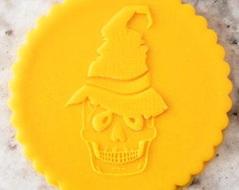 Calavera con sombrero 2 POPup Embosser Galleta Sello Fondant Decoración de pasteles Glaseado Cupcakes Plantilla Halloween