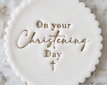 On Your Christening Day Cookie Biscuit Stamp Fondant Cake Decorating Icing Cupcakes Stencil