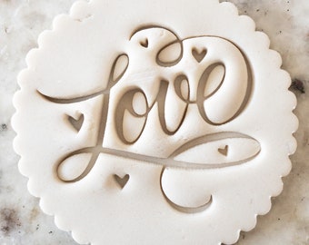 Love Fancy with Hearts Biscuit Stamp Fondant Cake Decorating Icing Cupcakes Stencil Embosser Valentines Day