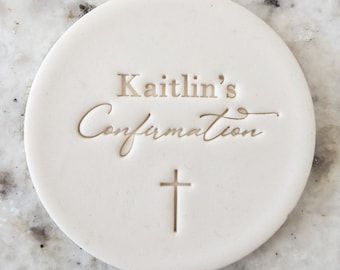 CUSTOM Confirmation Name with Cross Cookie Biscuit Stamp Fondant Cake Decorating Icing Cupcakes Stencil Christening Baptism