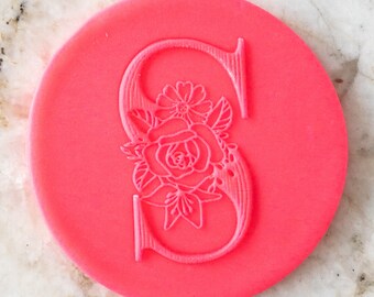 Floral Alphabet Letter S POPup Embosser Stamp Fondant Cake Decorating Icing Cupcakes Cookie Biscuit Stencil