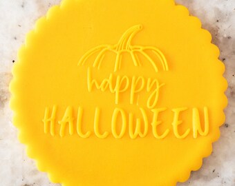 Happy Halloween with Pumpkin POPup Embosser Cookie Biscuit Stamp Fondant Cake Decorating Icing Cupcakes Stencil Halloween