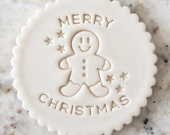 Feliz Navidad con hombrecito de jengibre y estrellas Sello de galleta Fondant Decoración de pasteles Glaseado Cupcakes Plantilla Navidad