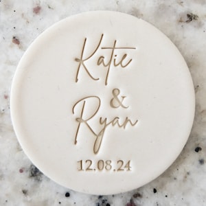 CUSTOM Names Script with Date Cookie Biscuit Stamp Fondant Cake Decorating Icing Cupcakes Stencil Wedding Clay