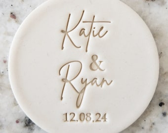 CUSTOM Names Script with Date Cookie Biscuit Stamp Fondant Cake Decorating Icing Cupcakes Stencil Wedding Clay