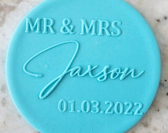 CUSTOM Mr & Mrs Name And Date Biscuit Cookie POPup Embosser Stamp Fondant Cake Decorating Icing Stencil
