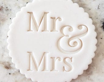 Mr & Mrs With Fancy Ampersand 2 Wedding Cookie Biscuit Stamp Fondant Cake Decorating Icing Cupcakes Stencil