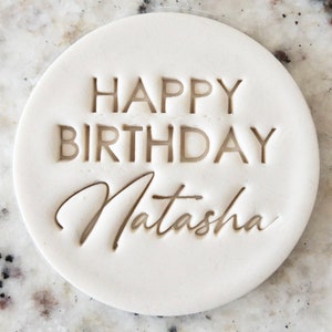 CUSTOM Happy Birthday Name 1 Cookie Keks Stempel Fondant Kuchen Dekorieren Icing Cupcakes Schablone Clay