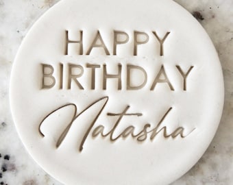 CUSTOM Happy Birthday Name 1 Cookie Biscuit Stamp Fondant Cake Decorating Icing Cupcakes Stencil Clay