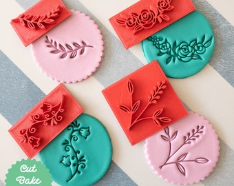 Floral Collection Set of 4 Cookie Biscuit Embosser Stamps Fondant Cake Decorating Icing