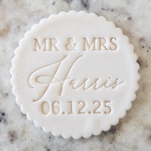 CUSTOM Names Mr and Mrs with Date 7 Cookie Biscuit Stamp Fondant Cake Decorating Icing Cupcakes Stencil Wedding Clay