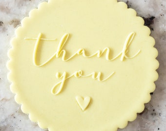 Thank You with Heart POPup Embosser Cookie Biscuit Stamp Fondant Cake Decorating Icing Cupcakes Stencil