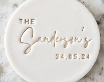 CUSTOM Family Name with Date Cookie Biscuit Stamp Fondant Cake Decorating Icing Cupcakes Stencil Anniversary Clay