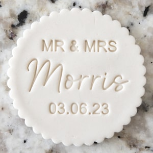CUSTOM Names Mr and Mrs with Date 3 Cookie Biscuit Stamp Fondant Cake Decorating Icing Cupcakes Stencil Wedding Clay