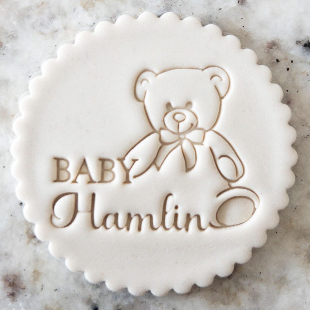 CUSTOM Baby Name With Teddy Bear Cookie Biscuit Stamp Personalised ...