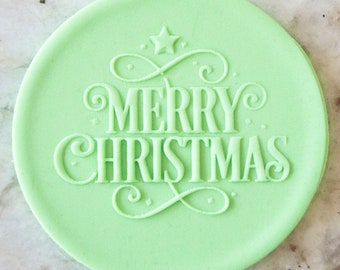 Wesołych Świąt Swirl POPup Embosser Cookie Biscuit Stamp Fondant Cake Decorating Icing Cupcakes Stencil Christmas
