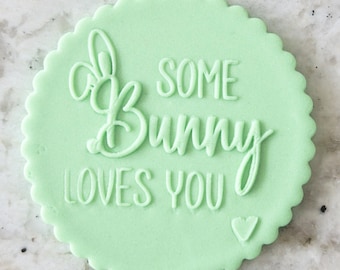 Algún conejito te ama 2 con corazón POPup Embosser Cookie Biscuit Stamp Fondant Cake Decoración Glaseado Cupcakes Stencil Pascua