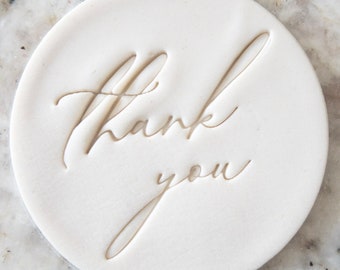 Thank You Fine Script Cookie Biscuit Stamp Fondant Cake Decorating Icing Cupcakes Stencil Clay