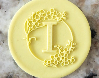 Floral Wreath Alphabet Letter I POPup Embosser Stamp Fondant Cake Decorating Icing Cupcakes Cookie Biscuit Stencil