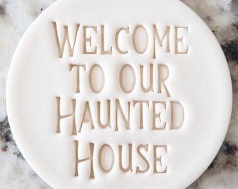Bienvenidos a nuestra casa embrujada Galletas de Halloween Sellos para galletas Fondant Decoración de pasteles Glaseado Cupcakes Plantilla